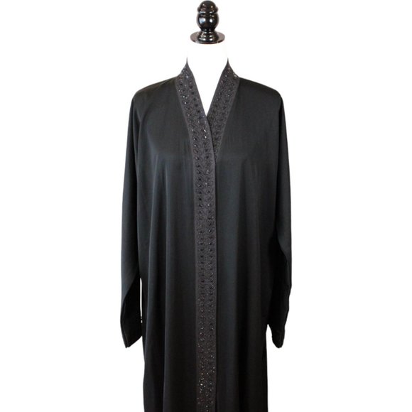 Beaded Kaftan Dress Size M/L Custom Abaya Black Long Sleeve Approx. Formal D199 - Picture 6 of 12